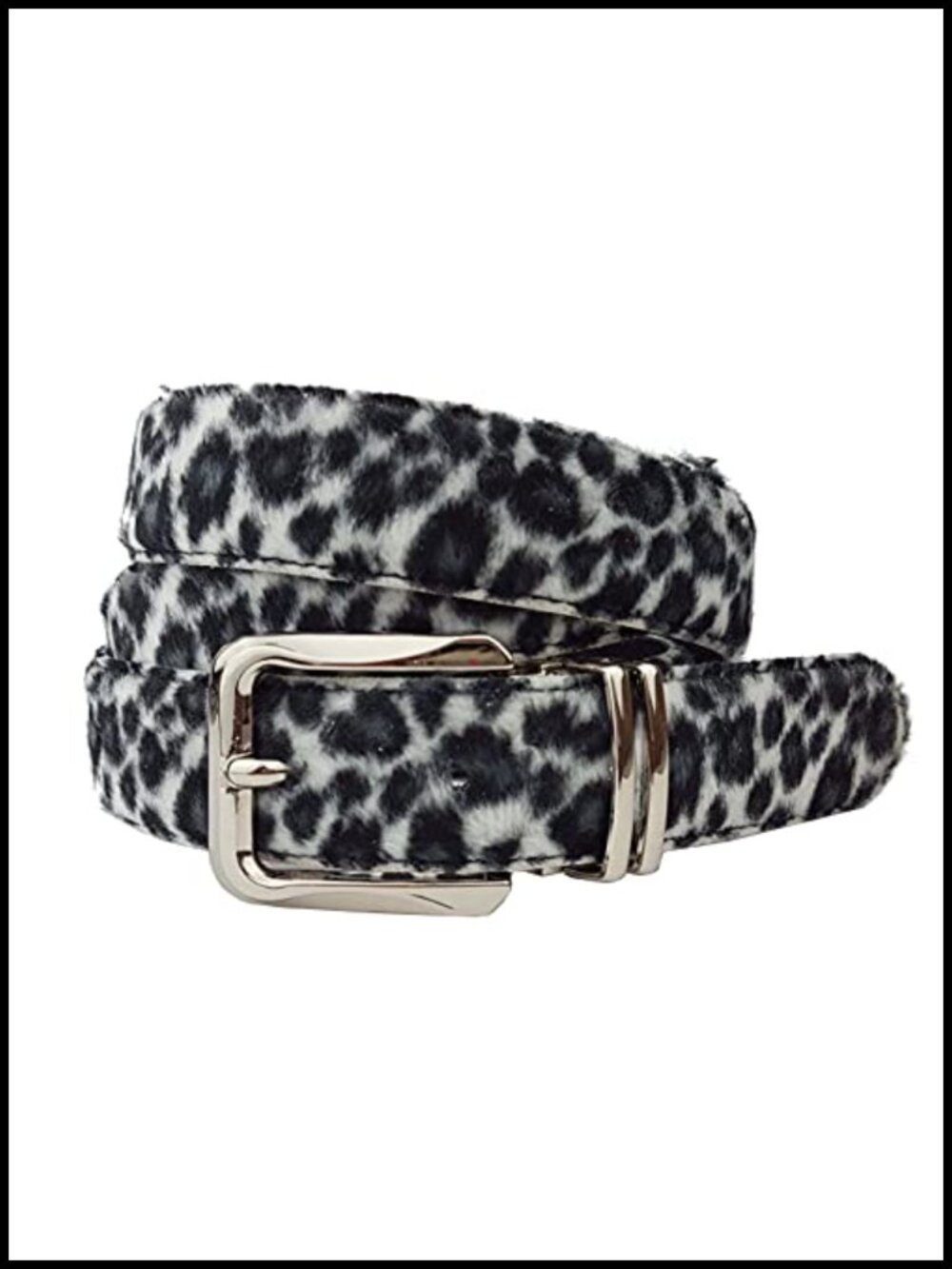 Faux Fur Leopard Print Belt, 45 inch Leather Strap, 30mm